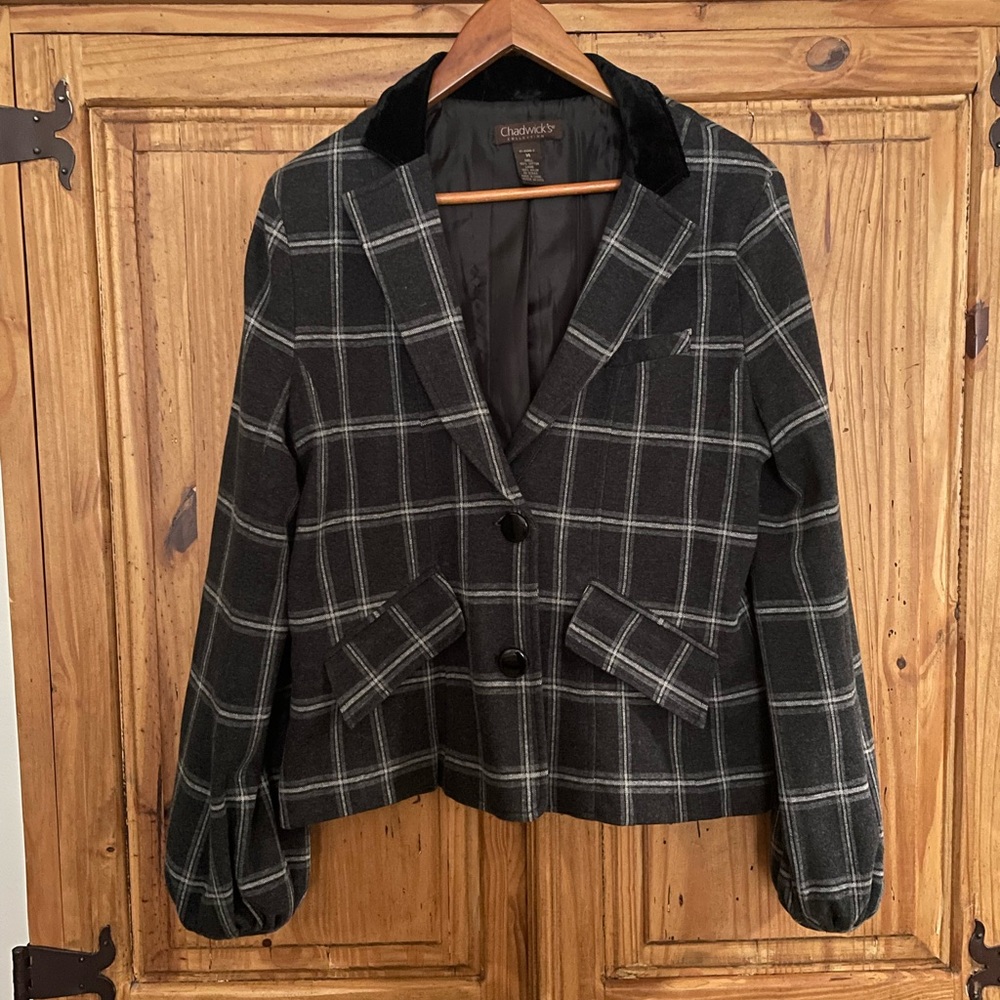 Chadwicks Gray Blazer with Windowpane Check Pattern